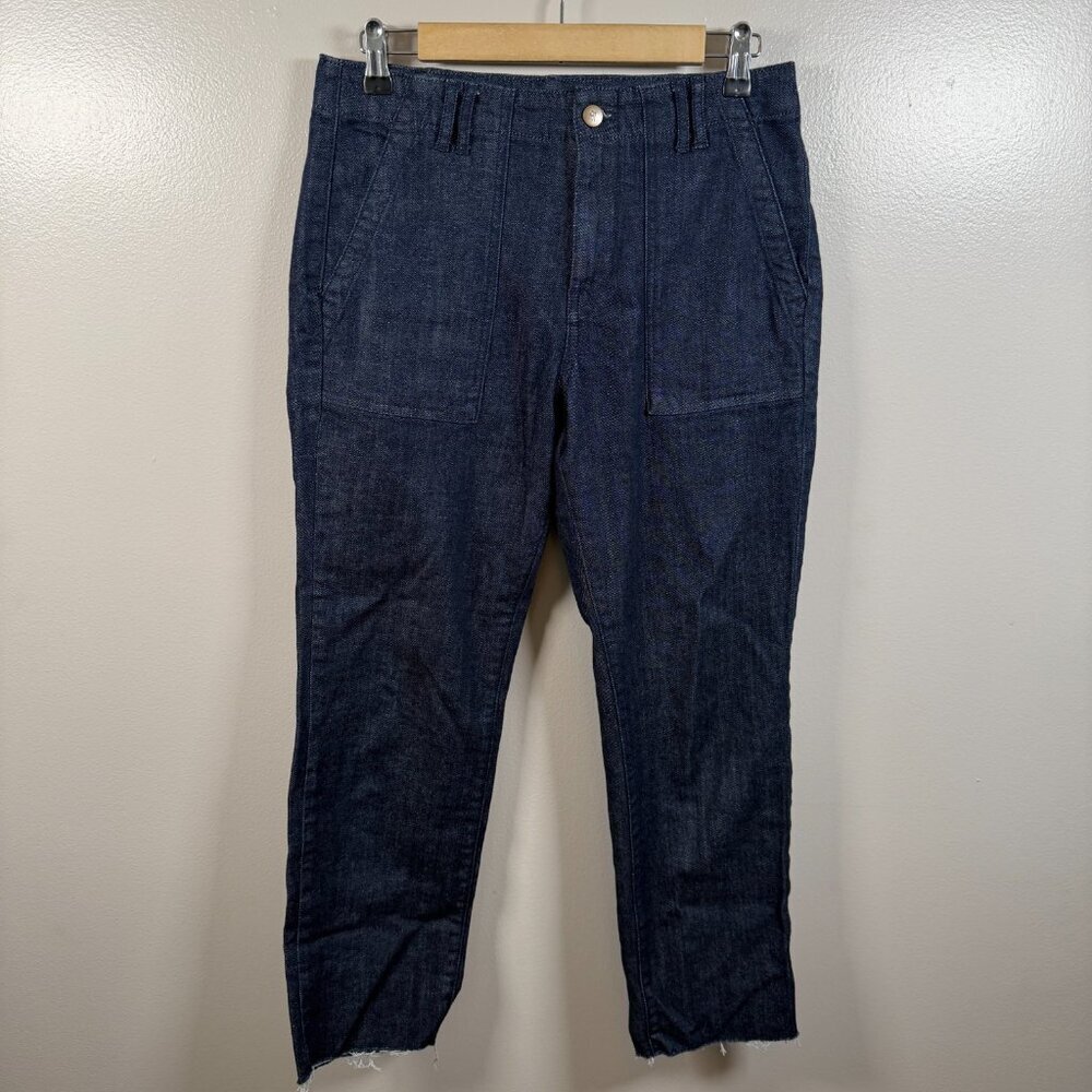 Pilcro Utility Jeans Size 27 Dark Wash Patch Pockets Straight Leg Raw Hem